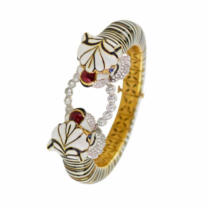 Bracelet pour femme Tigres dans le style du designer David Webb. 