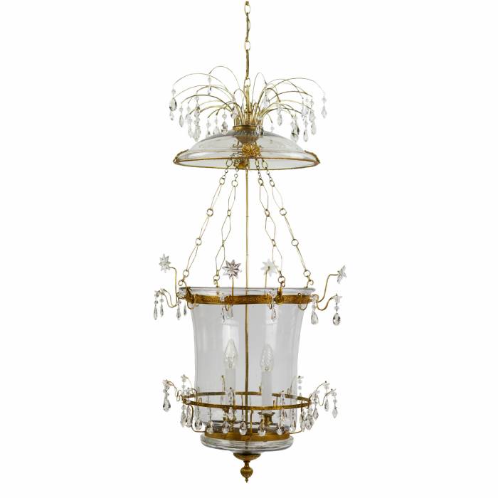 Russian Crystal & Ormolu Mounted Two-Light Lantern Chandelier.Russia, early 19th century.