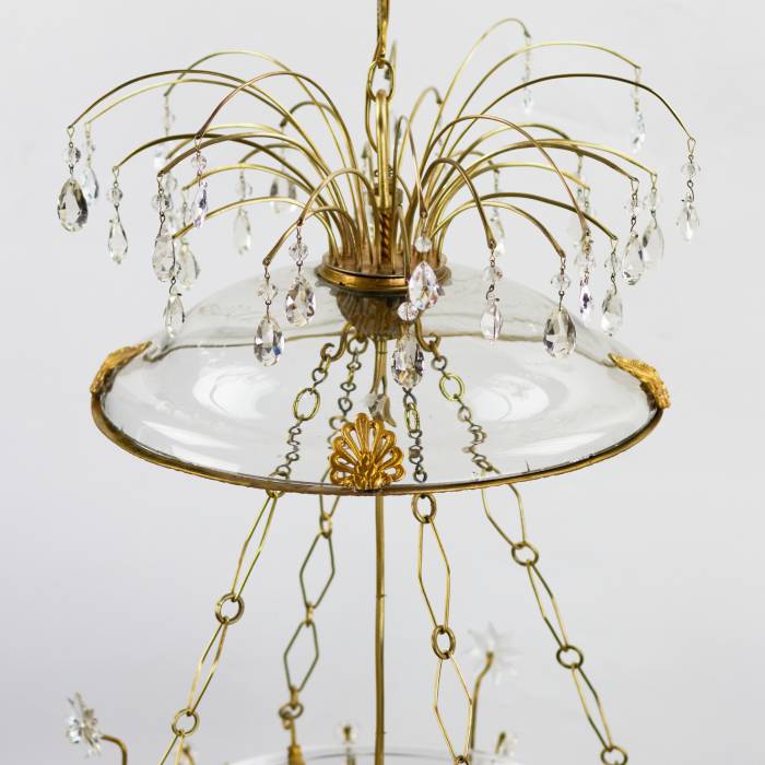 Lustre lanterne russe à deux lumières en cristal et ormolu. Russie, debut du XIXe siècle.