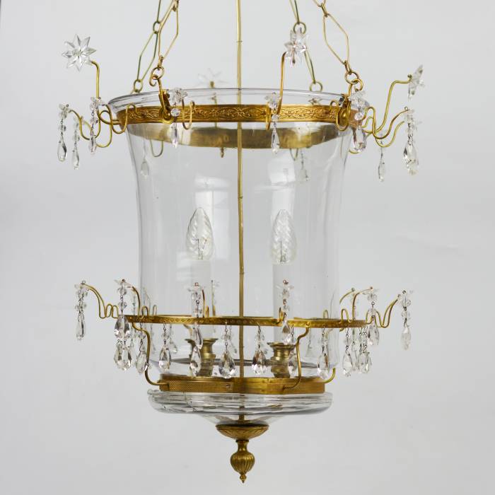 Russian Crystal & Ormolu Mounted Two-Light Lantern Chandelier.Russia, early 19th century.