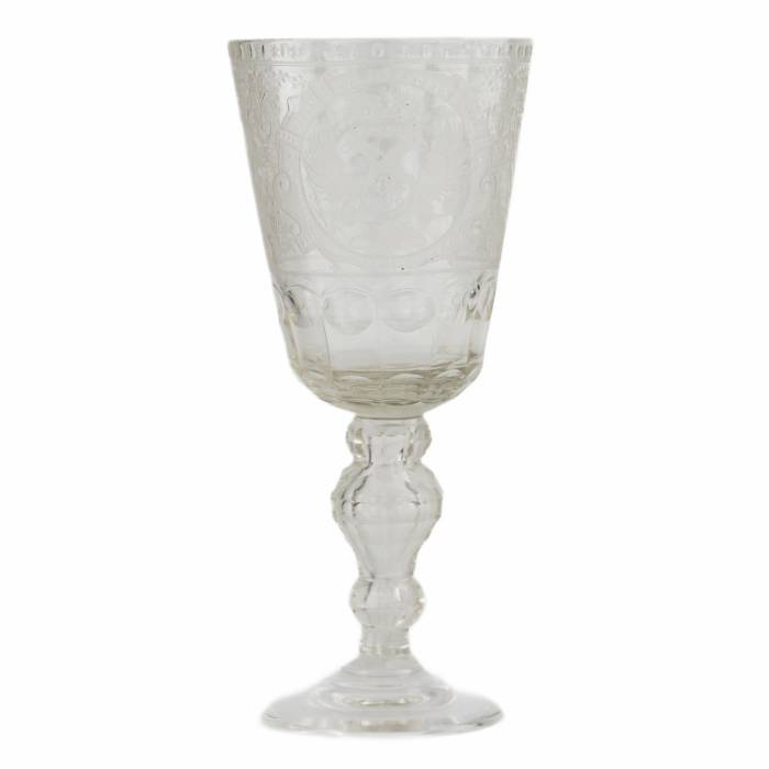 A glass tray goblet with a monogram and a portrait of Elizaveta Petrovna. Russia.19th century. 