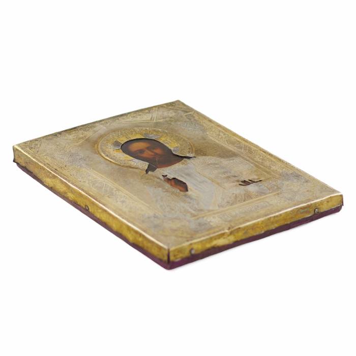 Icône du Christ Pantocrator dans un cadre et un étui à icônes. Fin du 19ème siècle. 