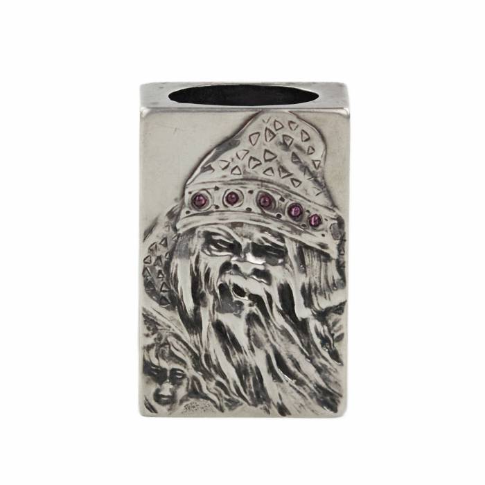 Silver match holder, made in the Russian Art Nouveau style, with the image of a goblin. 