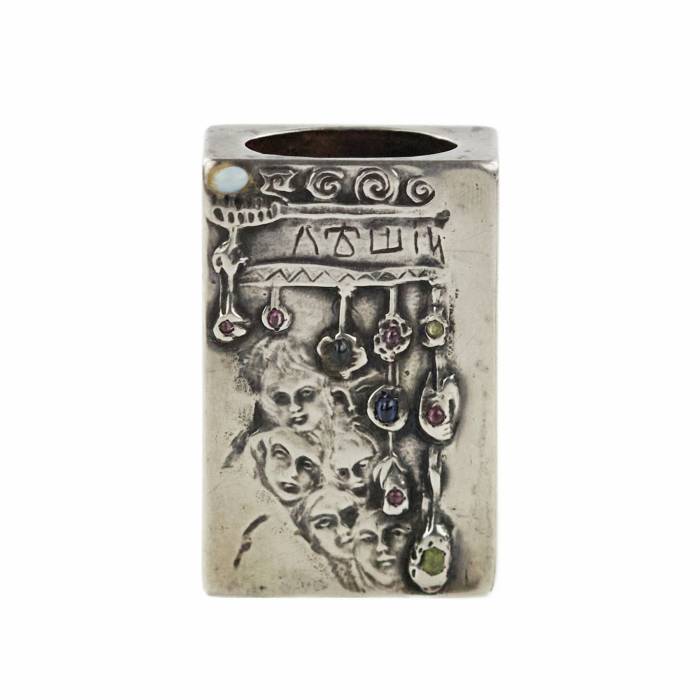 Silver match holder, made in the Russian Art Nouveau style, with the image of a goblin. 