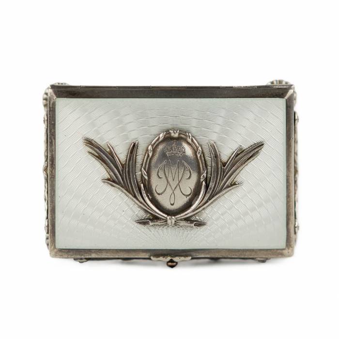 Wilhelm Wikström. Faberge silver stamp box with guilloché enamel. 1899-1908 