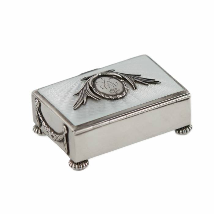 Wilhelm Wikström. Faberge silver stamp box with guilloché enamel. 1899-1908 