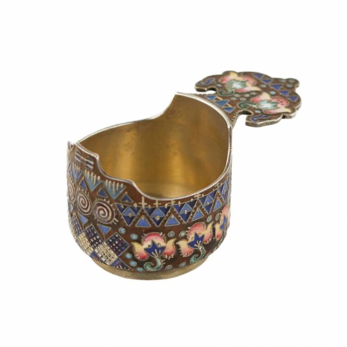 Russian Art Nouveau kovsh in cloisonné enamel by Fyodor Rückert. Moscow, 1908-1917