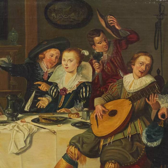 Ecole de Dirck Hals (1591-1656). Compagnie de fête. 
