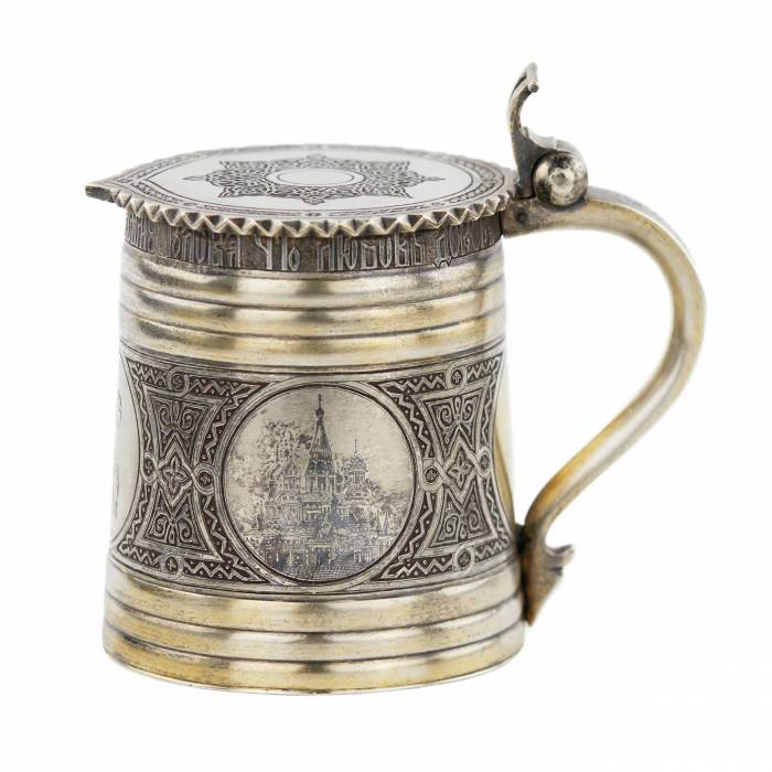 Russian beer mug made of silver. P. Ovchinnikov. 1871 