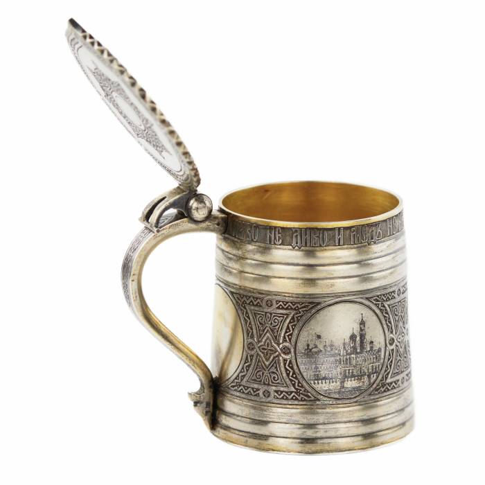 Russian beer mug made of silver. P. Ovchinnikov. 1871 