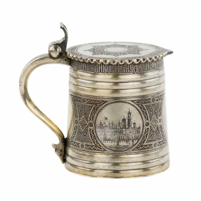 Russian beer mug made of silver. P. Ovchinnikov. 1871 