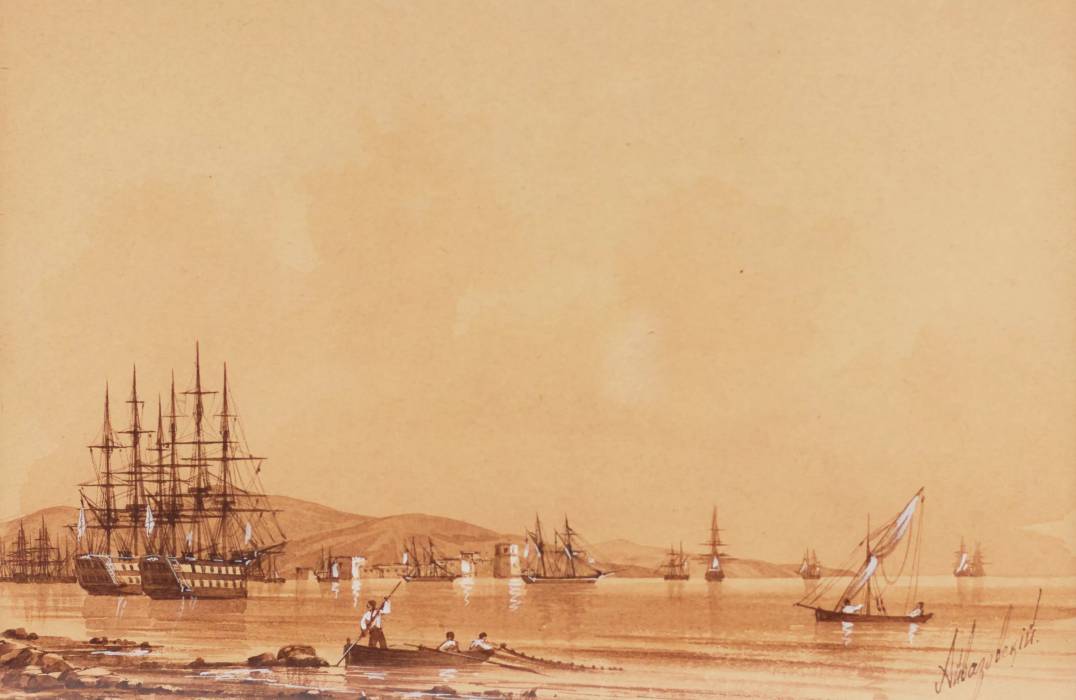 Ivan Aivazovsky. Watercolor. Crimean harbor. 1817-1900 