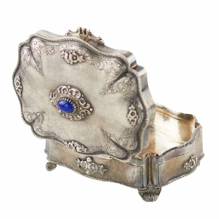 Italian, silver jewelry box of baroque shape. 