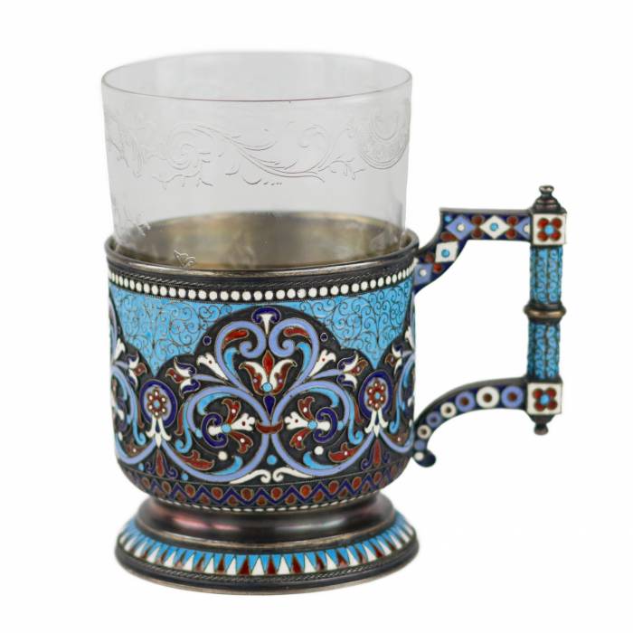 Nikolay ALEXEEV, silver cloisonné enamel glass holder in neo-Russian style. 1895 