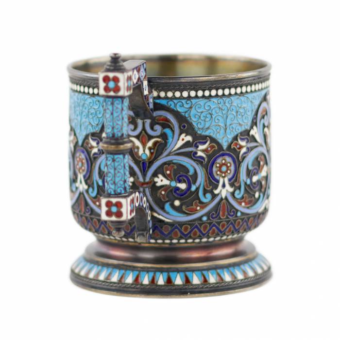 Nikolay ALEXEEV, silver cloisonné enamel glass holder in neo-Russian style. 1895 
