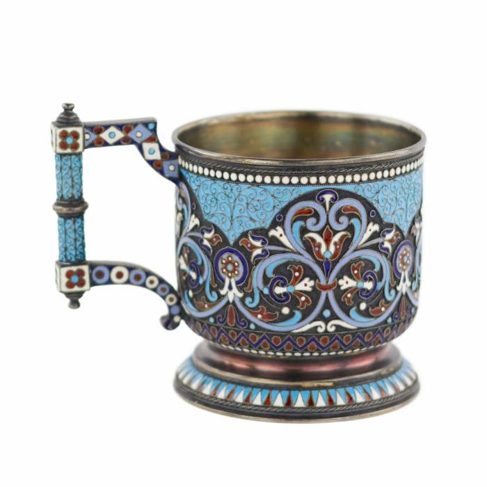 Nikolay ALEXEEV, silver cloisonné enamel glass holder in neo-Russian style. 1895 