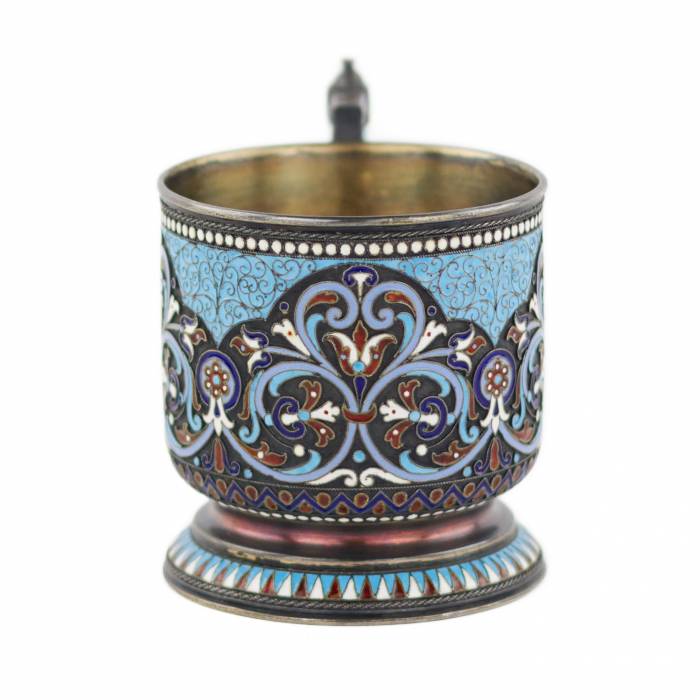 Nikolay ALEXEEV, silver cloisonné enamel glass holder in neo-Russian style. 1895 