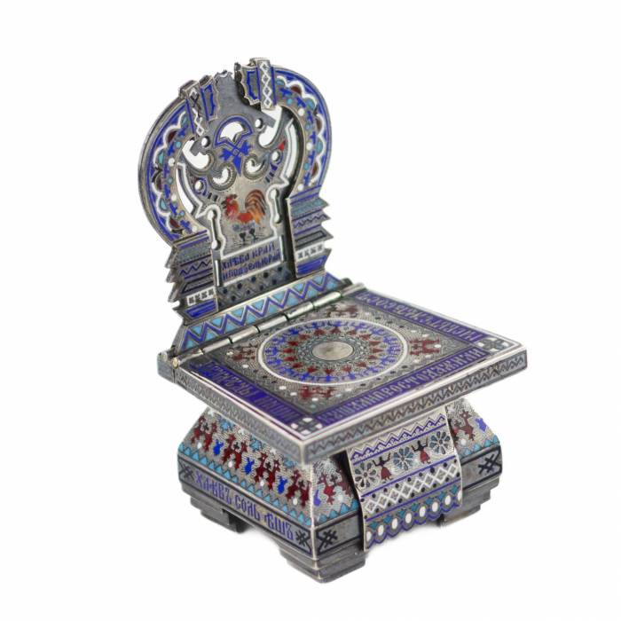 Silver salt shaker-throne of champlevé enamel by Andrei BRAGIN. St. Petersburg, late 19th century. 