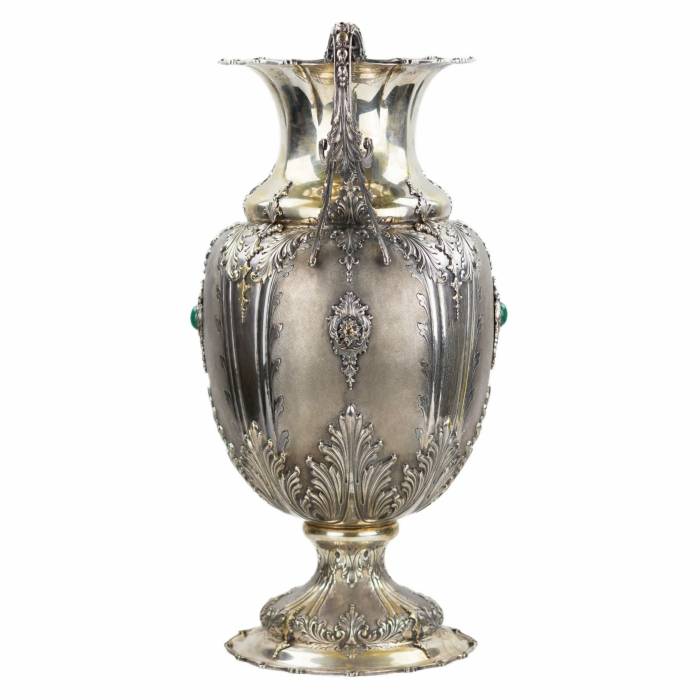 Large, amphora-shaped, silver vase. Italy. 20th century. 