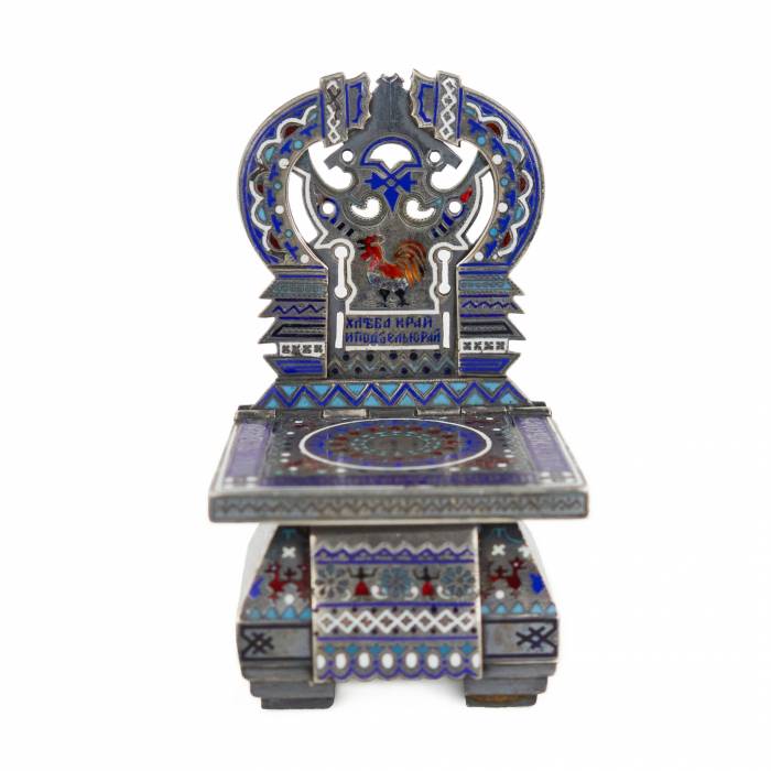 Silver salt shaker-throne of champlevé enamel by Andrei BRAGIN. St. Petersburg, late 19th century. 