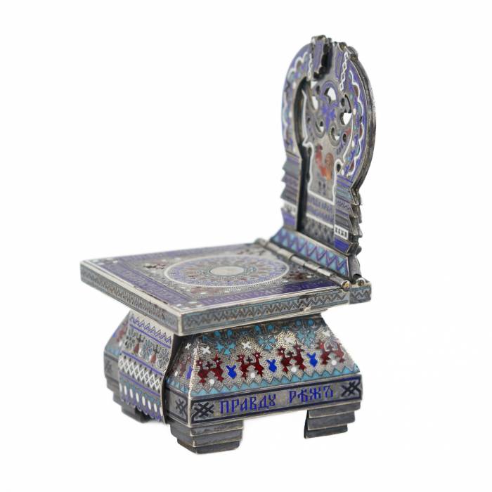 Silver salt shaker-throne of champlevé enamel by Andrei BRAGIN. St. Petersburg, late 19th century. 