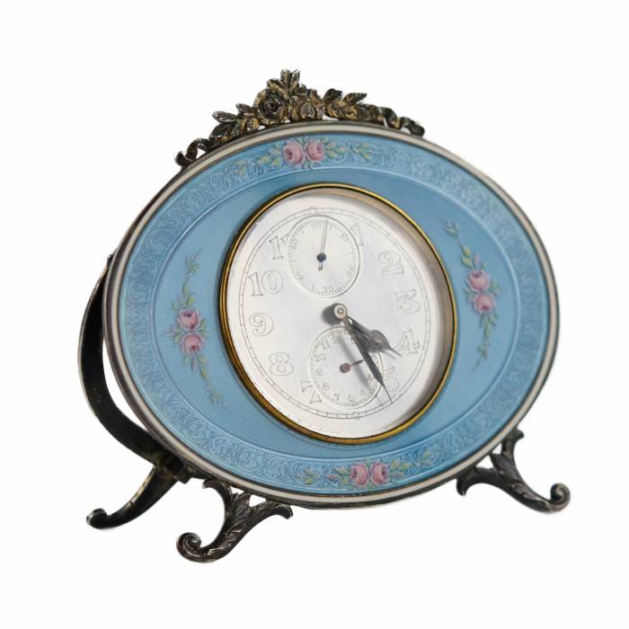 Silver alarm clock, Vacheron Constantin, with guilloché enamel. Switzerland, 1928. 