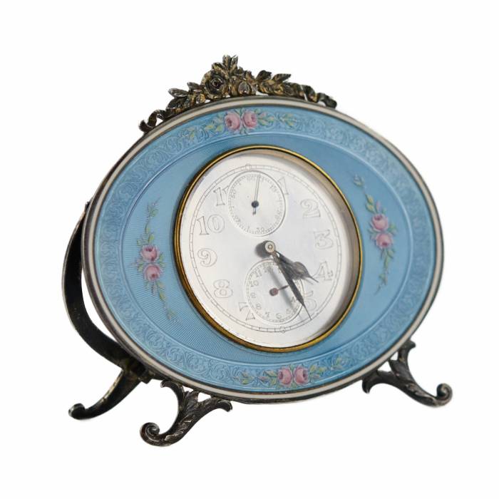 Silver alarm clock, Vacheron Constantin, with guilloché enamel. Switzerland, 1928. 