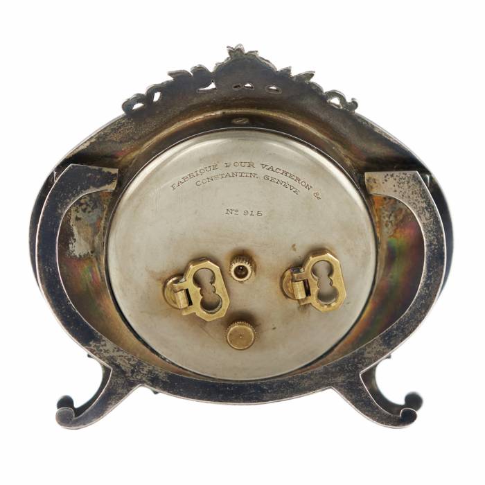 Silver alarm clock, Vacheron Constantin, with guilloché enamel. Switzerland, 1928. 