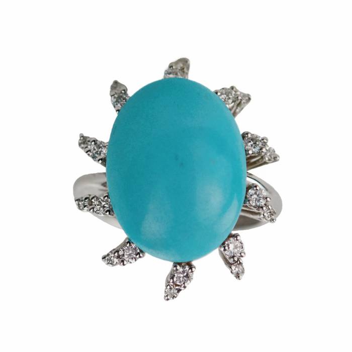 750 gold ring, Neapolitan workmanship with turquoise and diamonds. 