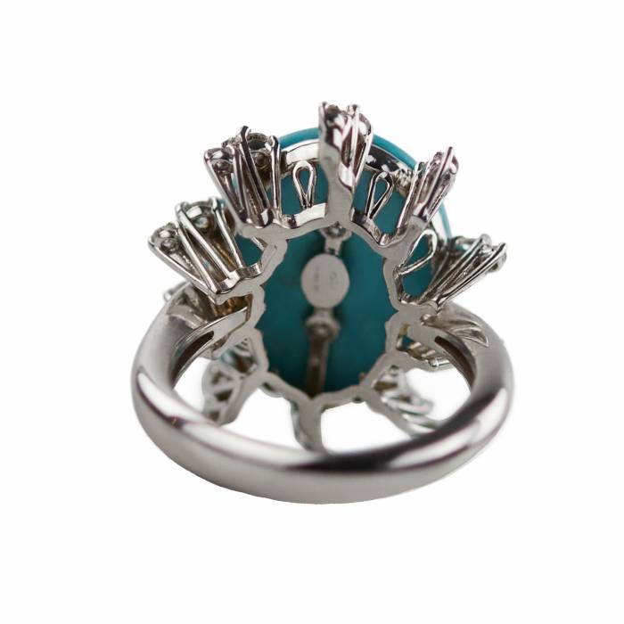 750 gold ring, Neapolitan workmanship with turquoise and diamonds. 