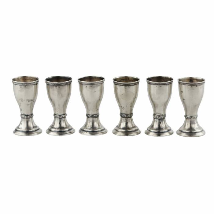 Set of six goblet-shaped, silver glasses with Art Deco elements. Latvia. 1920-30. 
