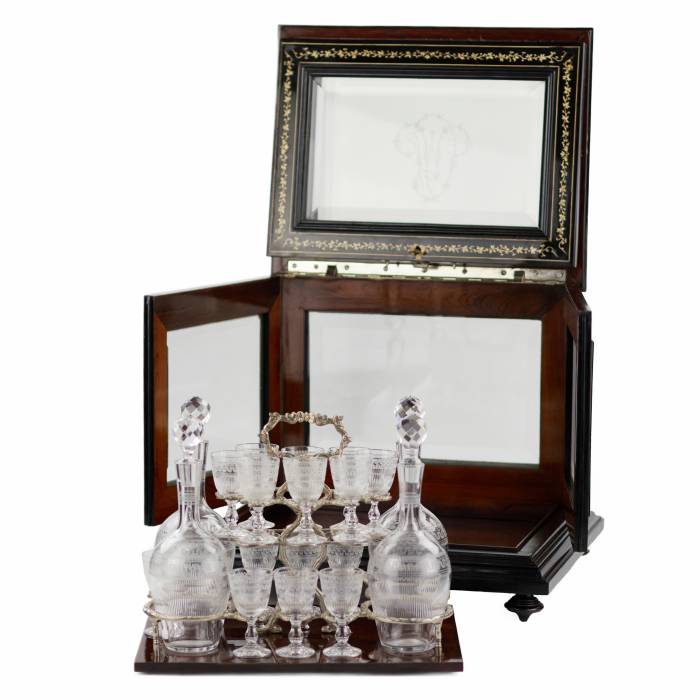 Liquor bar in ebony with ivory decoration, in the style of Napoleon III. Europe. 19th century. 