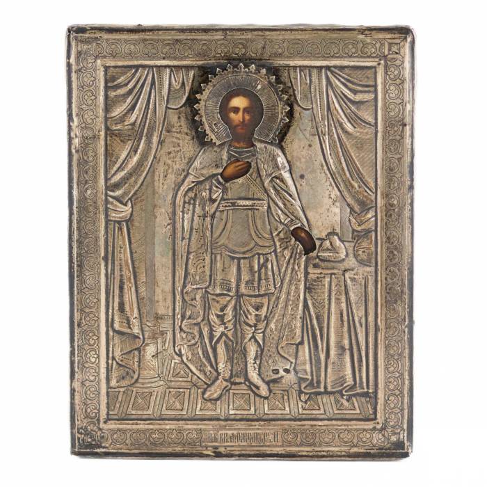 Icône du Saint-Bienheureux Prince Alexandre Nevski dans un cadre en argent. Le tournant des XIXe-XXe siècles. 