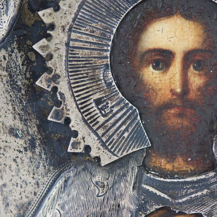 Icon of the Holy Blessed Prince Alexander Nevsky in a silver frame. The turn of the 19th-20th centuries. 