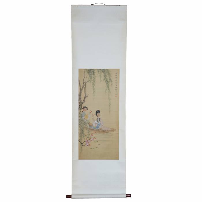 Ķīniešu tīstoklis, glezna uz ūdens bāzes uz zīda. Zīmogs: Veņs Džins (文進). 19.-20.gadsimta mija. 