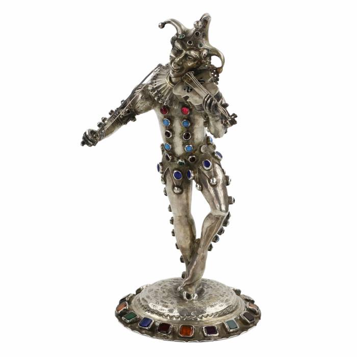 Figurine en argent d`un Arlequin jouant. Allemagne. 19ème siècle. 