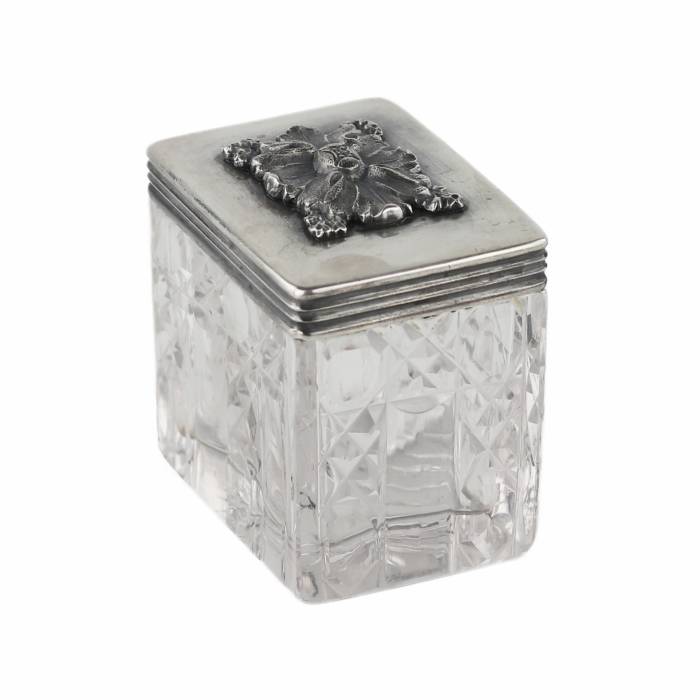 Russian crystal box with a silver lid. St. Petersburg. 1837.