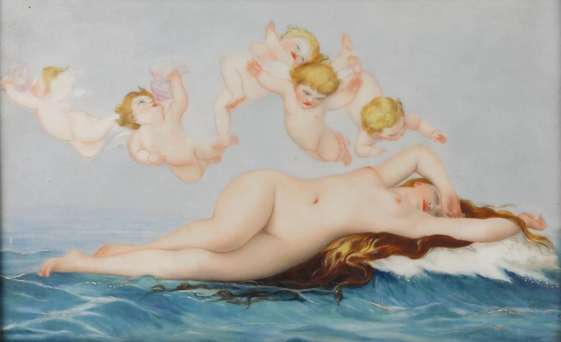 Couche de porcelaine La Naissance de Vénus. Alexandre Cabanel.Fin 19ème siècle 