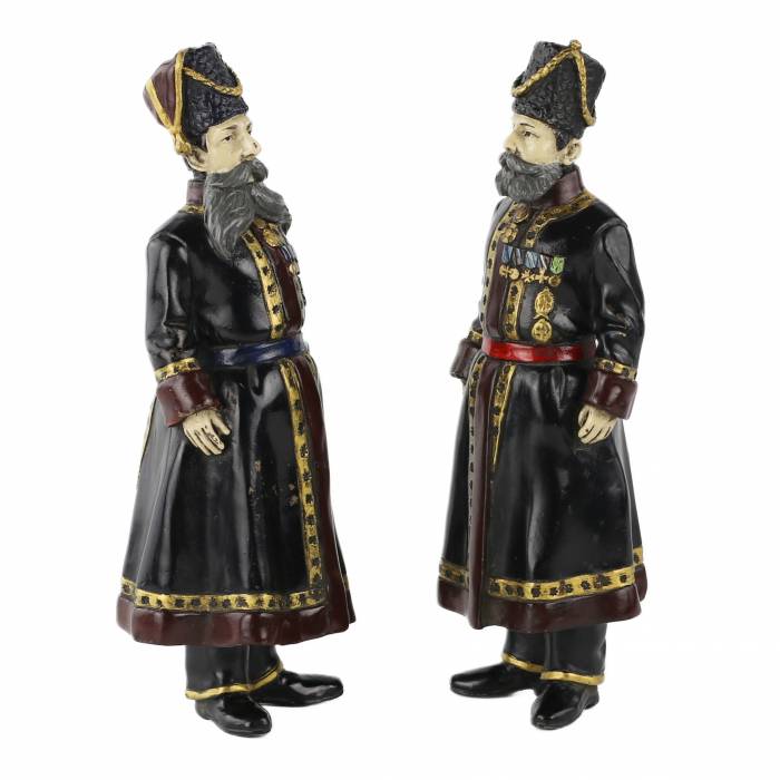 Pair of bronze figures of Russian Cossacks, personal guard of the Imperial Family. In the style of Faberge. 