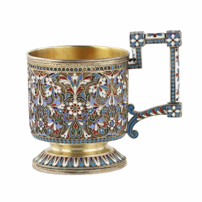 N.V. Alekseev. Silver glass holder in cloisonné enamels. Moscow. The turn of the 19th and 20th centuries.