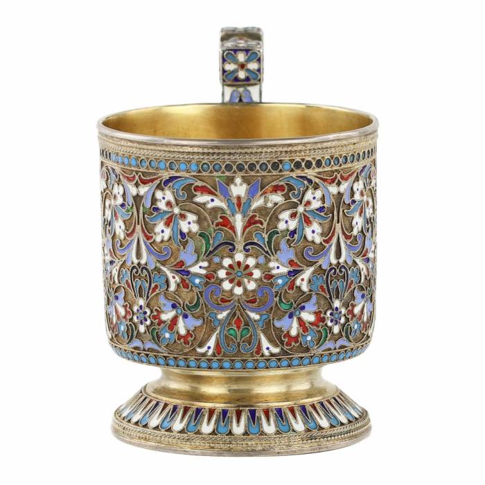 N.V. Alekseev. Silver glass holder in cloisonné enamels. Moscow. The turn of the 19th and 20th centuries.