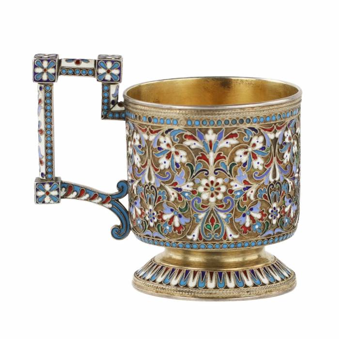 N.V. Alekseev. Silver glass holder in cloisonné enamels. Moscow. The turn of the 19th and 20th centuries.
