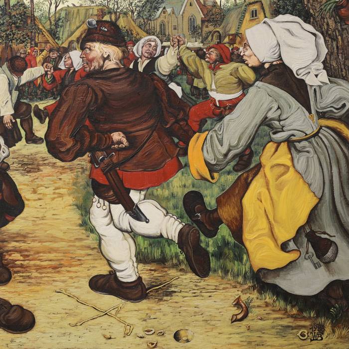 Painting Village holiday in the style of Bruegel. 20th century. 
