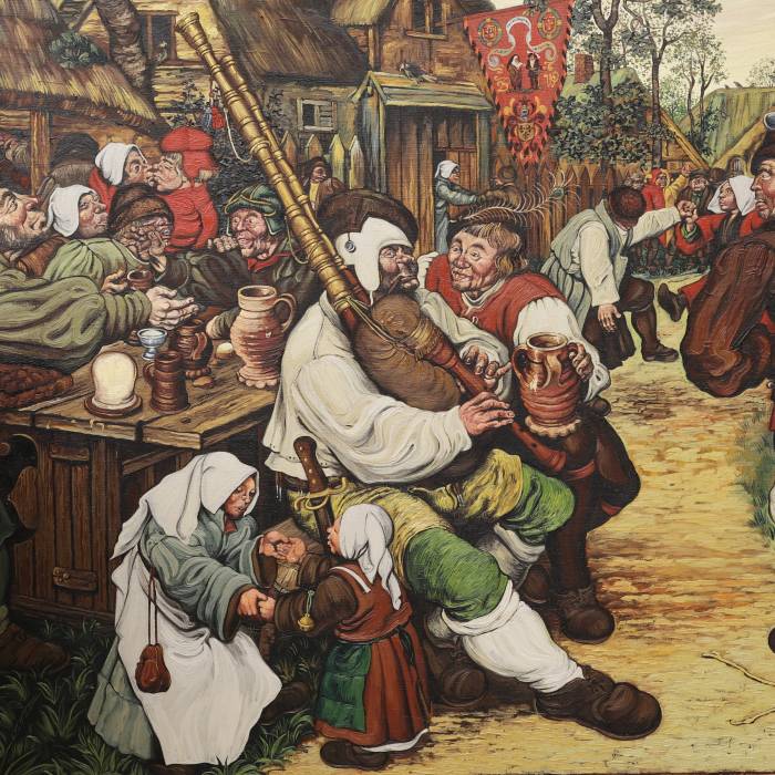 Painting Village holiday in the style of Bruegel. 20th century. 