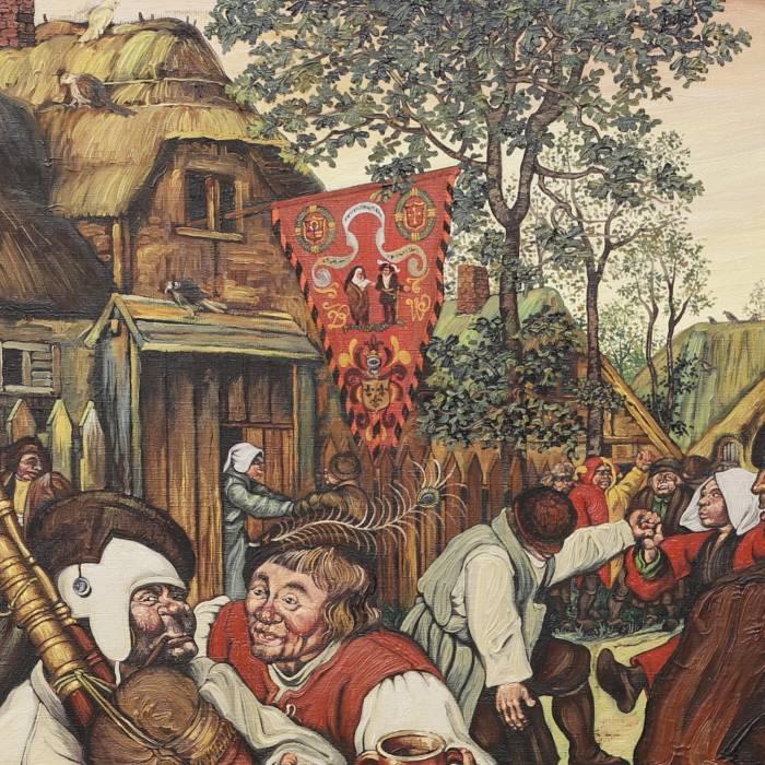Painting Village holiday in the style of Bruegel. 20th century. 