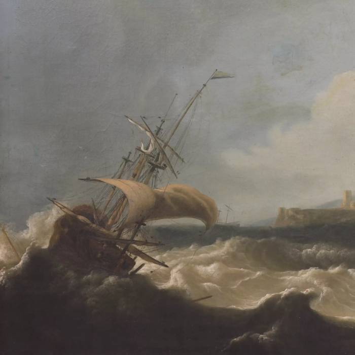 Paysage marin Mer agitée avec voiliers. 18e - 19e siècle. 