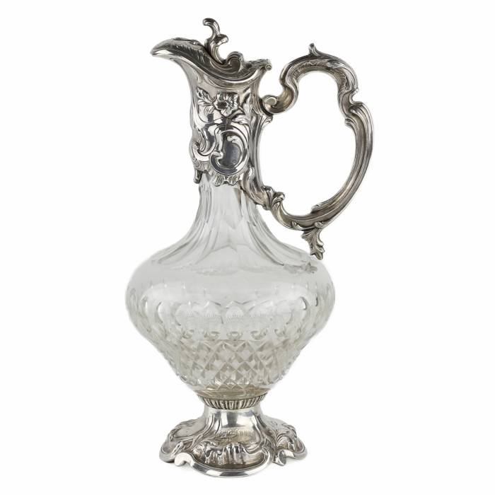 Portuguese crystal wine jug in silver. 19th century. 