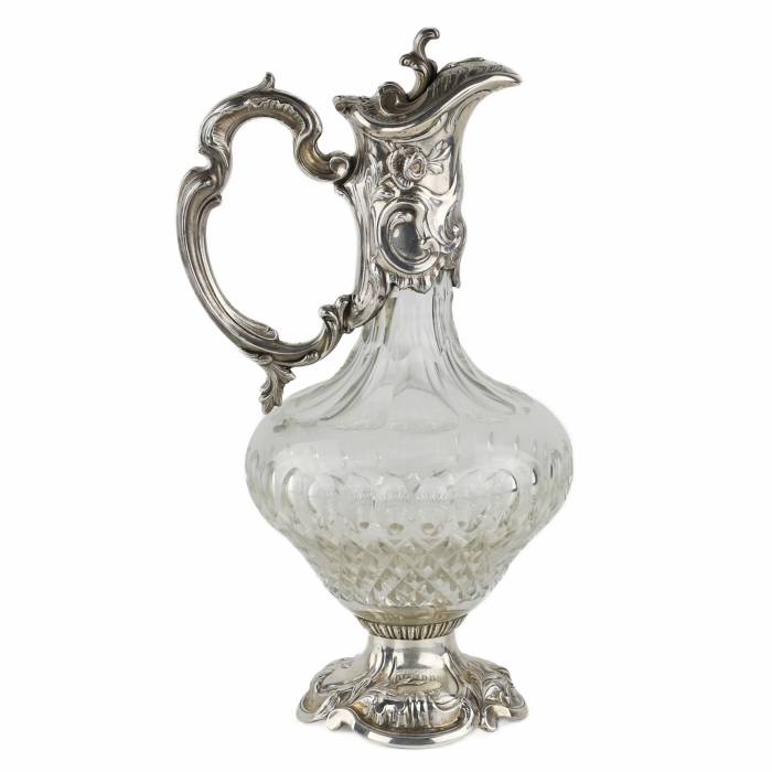 Portuguese crystal wine jug in silver. 19th century. 
