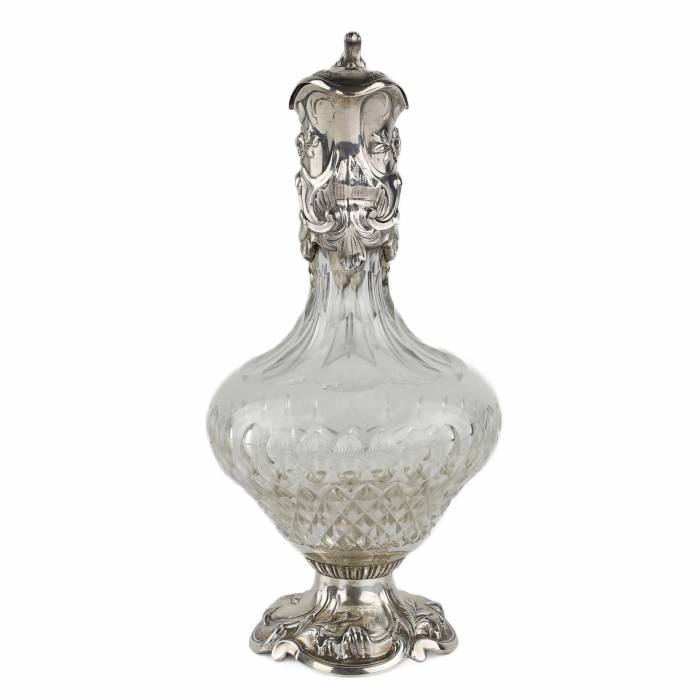 Portuguese crystal wine jug in silver. 19th century. 
