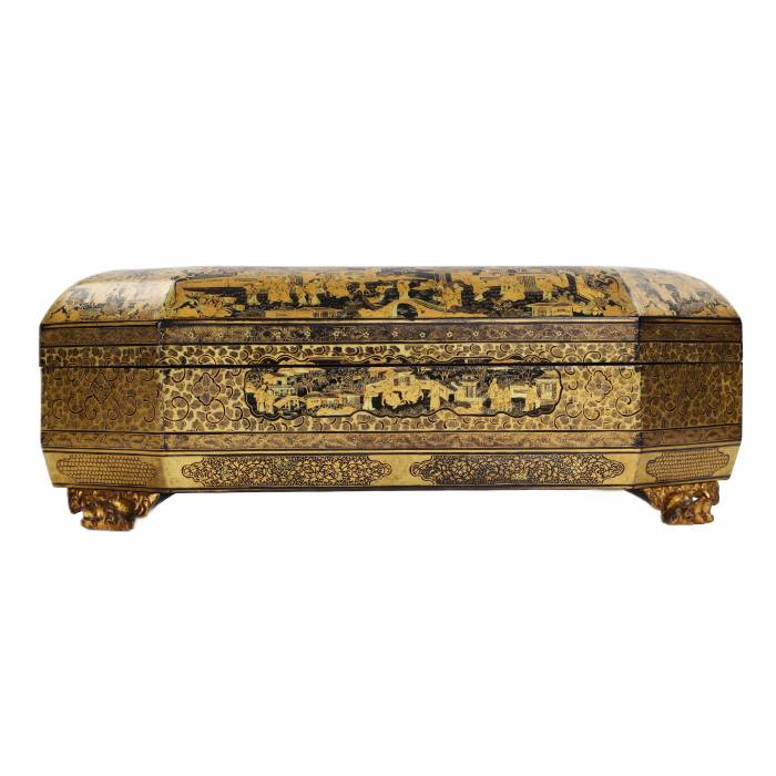 Wooden lacquered box for board and card games. China 19th century. 